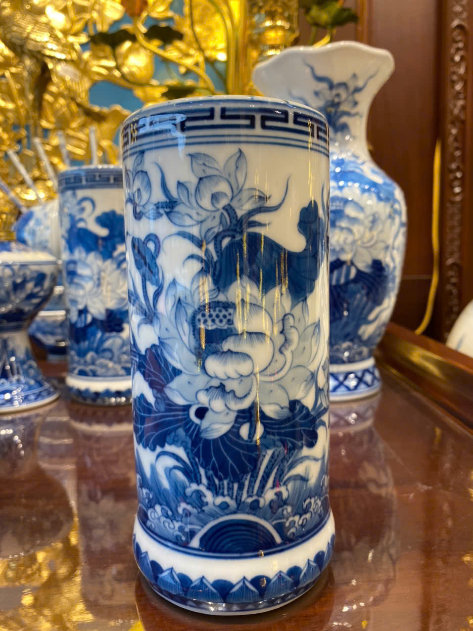 Ống Hương Sen Phú Qúy Men Lam