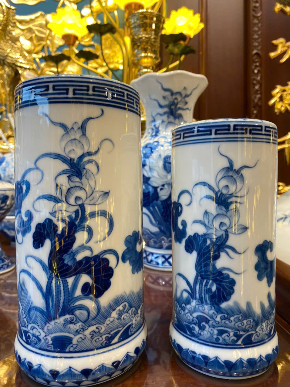 Ống Hương Sen Phú Qúy Men Lam