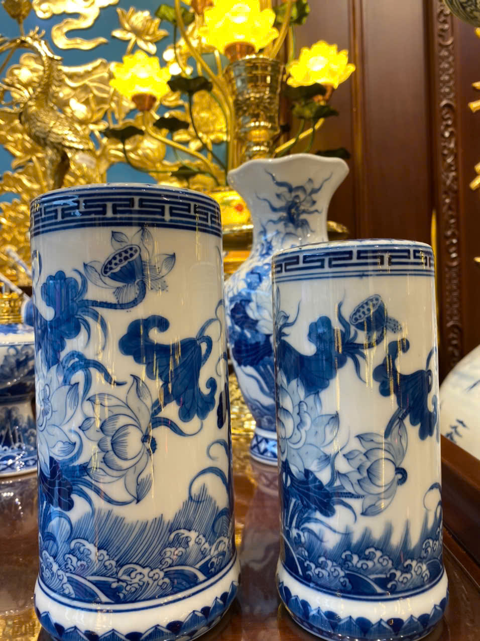 Ống Hương Sen Phú Qúy Men Lam