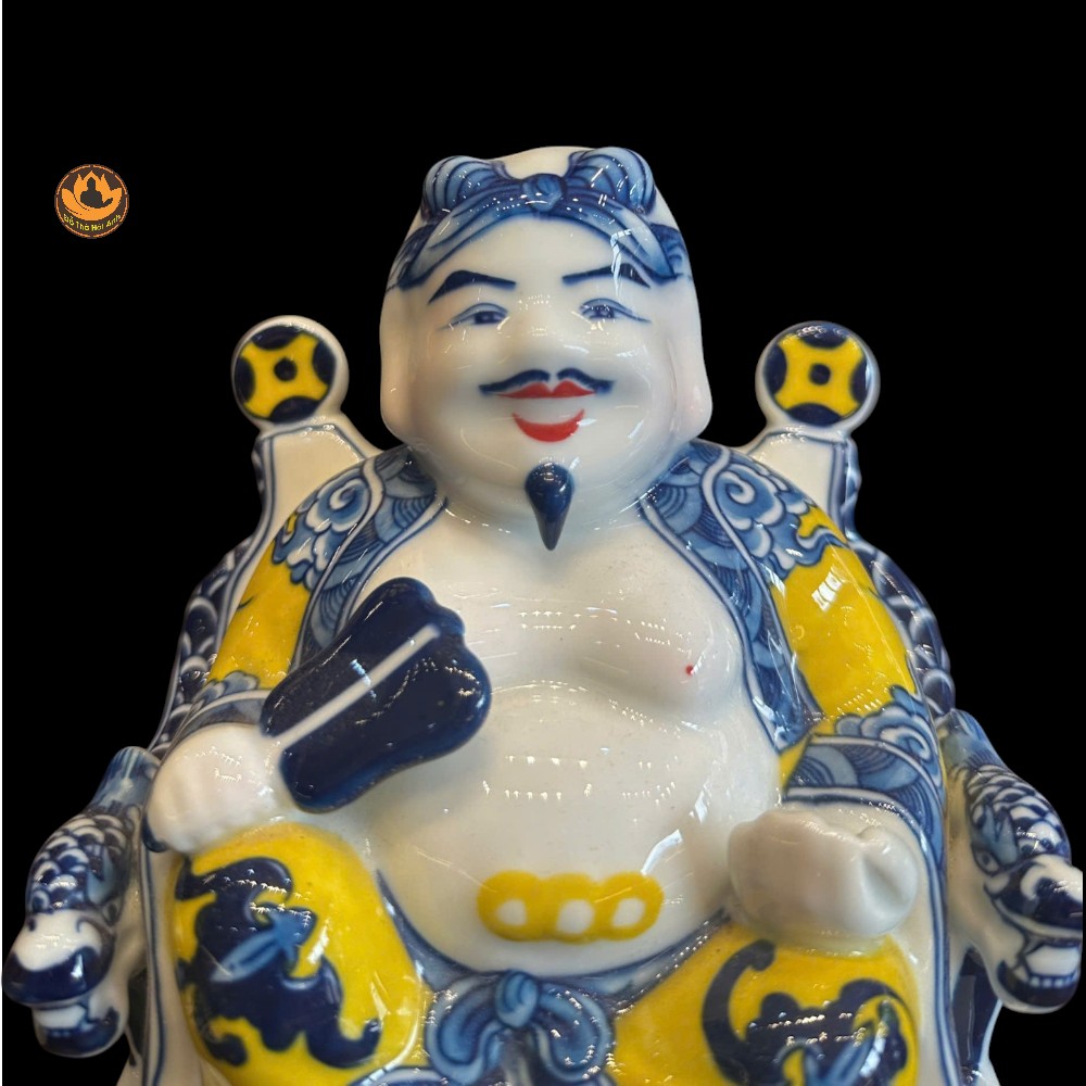 Tượng Tài Địa Gốm sứ men Lam , Kim Ngân Bảo , Phú Qúy Báu ,  Bát Tràng .