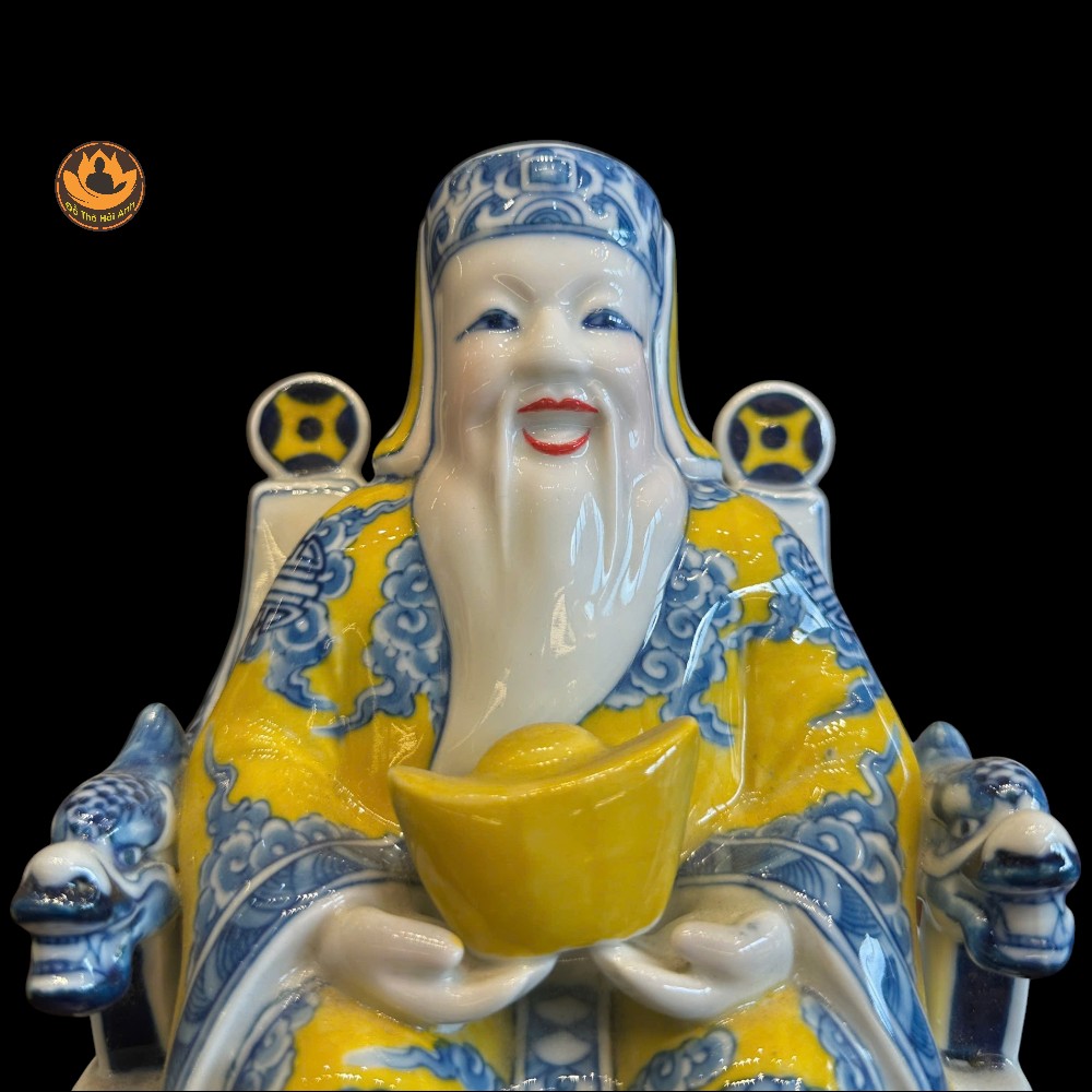 Tượng Tài Địa Gốm sứ men Lam , Kim Ngân Bảo , Phú Qúy Báu ,  Bát Tràng .