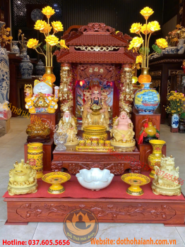 Bộ Ban Thờ Thần Tài 8 Mái 61 Gỗ Hương Cột Rồng Chầu Dát Vàng