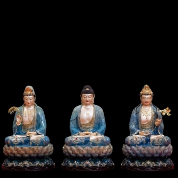 Bộ tượng Tây phương tam thánh đá ngọc xanh lam cao cấp