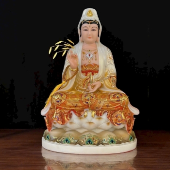 Tượng Quan Âm ngồi đài sen vẽ gấm sơn vàng cao cấp