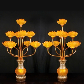 Đèn Bình Hoa Lưu Ly 9 Bông Cao Cấp – Bừng Sáng Vượng Khí, Tôn Nghiêm Không Gian Thờ Cúng