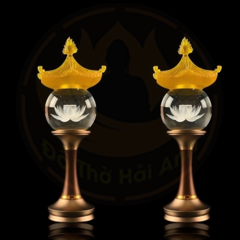 Đèn Cầu mái chùa (nắp ô) bông sen thân đồng cao cấp