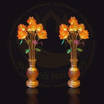Đèn Sen Lưu Ly Hổ Phách 7 Bông Cao Cấp – Biểu Tượng Phong Thủy May Mắn, Trang Trí Sang Trọng