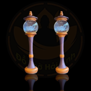 Đèn cầu pha lê bông hoa sen nắp ô thân hợp kim đồng