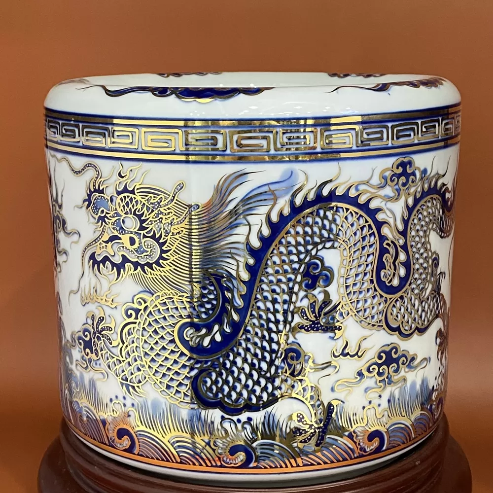 Bát Hương Lộc Phát Rồng Vàng Kim Men Lam