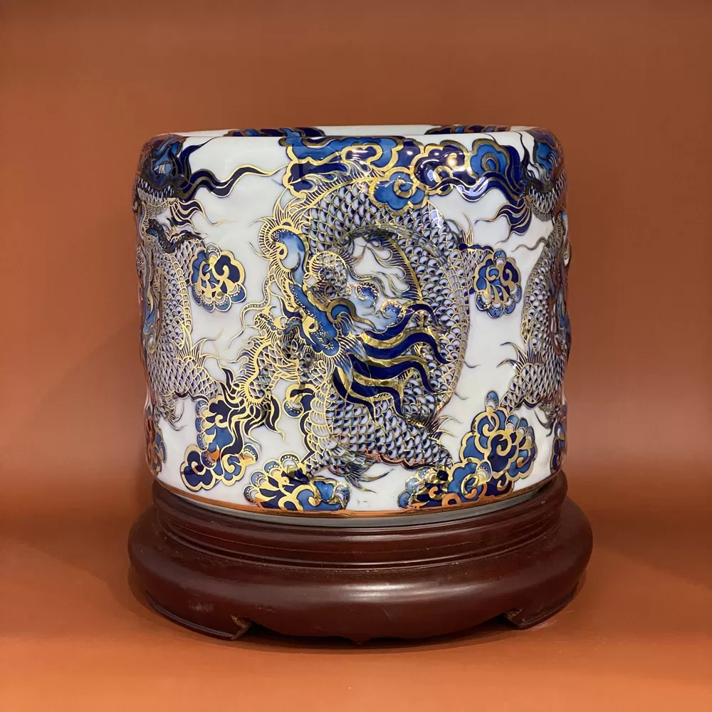 Bát Hương Ngũ Long Nổi Vàng Kim Men Lam