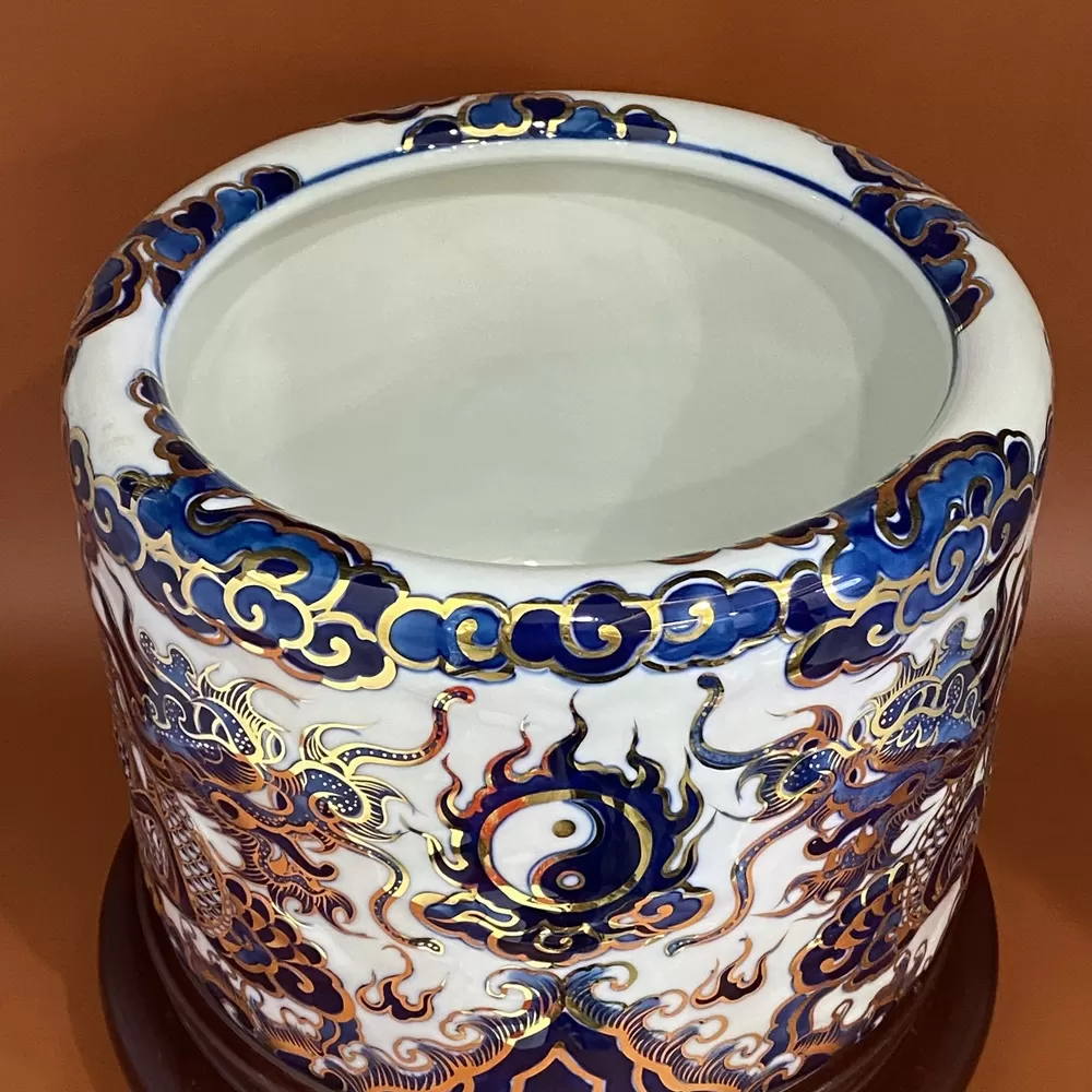 Bát Hương Rồng Nổi Vàng Kim Men Lam