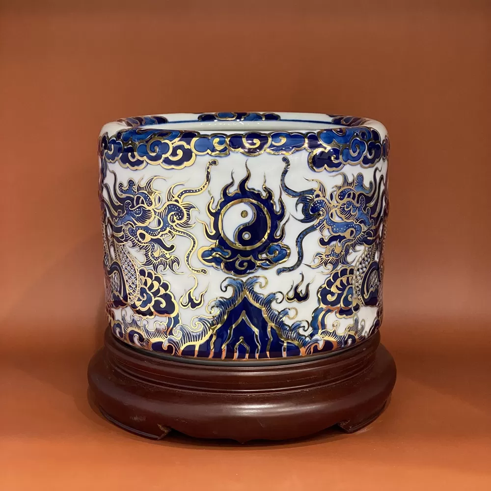 Bát Hương Rồng Nổi Vàng Kim Men Lam