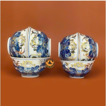 Bát Thờ Hoa Sen Vàng Kim Men Lam