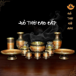 Bộ Đồ Thờ Đồng Đỏ Nâu Chữ Phật Cao Cấp