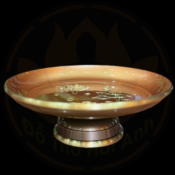 Đĩa Thờ (Mâm Bồng) Đồng Nâu Đỏ Hoa Sen, Chữ Phật – Đồ Thờ Cao Cấp Bằng Đồng Đẹp Trang Nghiêm
