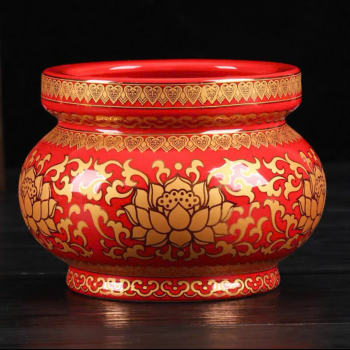 Bát Hương Gấm Đỏ Hoa Sen Vàng Cao Cấp Nhập Khẩu Đài Loan