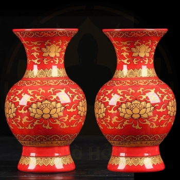 Lọ Hoa Sứ Gấm Đỏ Cao Cấp – Sang Trọng, May Mắn, Nhập Khẩu