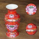 Lọ Hoa Gấm Đỏ Hoa Sen Cao Cấp – Đồ Thờ Cúng Sang Trọng