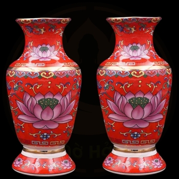 Lọ Hoa Gấm Đỏ Hoa Sen Cao Cấp – Đồ Thờ Cúng Sang Trọng