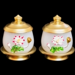 Trọn bộ đồ thờ ngọc viền đồng hoa sen  trắng