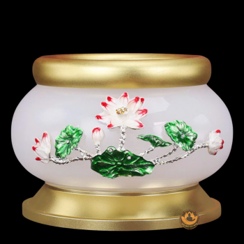 Bát Hương Ngọc Viền Đồng Hoa Sen Trắng Cao Cấp | Sang Trọng & Trang Nghiêm