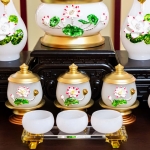 Trọn bộ đồ thờ ngọc viền đồng hoa sen  trắng