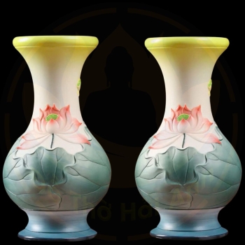 Lọ Hoa Sứ Sen Nổi Đỏ Cao Cấp – Trang Nghiêm, May Mắn, Nhập Khẩu