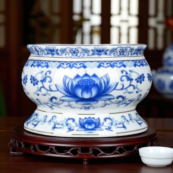 Bát Hương Sen Nổi Trắng Xanh