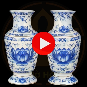 Lọ Hoa Sứ Sen Nổi Trắng Xanh Cao Cấp