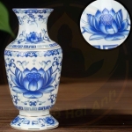 Lọ Hoa Sứ Sen Nổi Trắng Xanh Cao Cấp