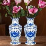 Lọ Hoa Sứ Sen Nổi Trắng Xanh Cao Cấp