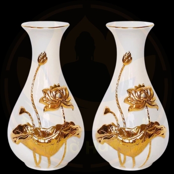 Lọ Hoa Sứ Sen Vàng Nổi Cao Cấp – Sang Trọng, Phong Thủy, Nhập Khẩu