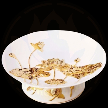 Mâm Bồng Sen Vàng Nổi – Đồ Thờ Cúng Cao Cấp & Phong Thủy Cát Tường