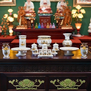 Bộ Đồ Thờ Sứ Tâm Kinh Trắng – Thanh Tịnh Tối Giản, Hiển Lộ Phật Tâm