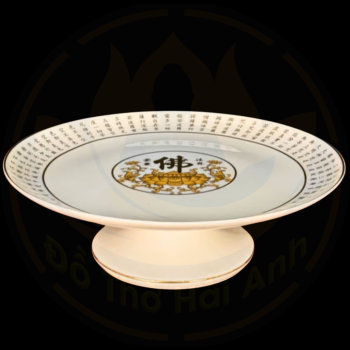 Đĩa Thờ (Mâm Bồng) Sứ Trắng Tâm Kinh Hoa Sen Chữ Phật – Đồ Thờ Cao Cấp Thanh Tịnh Trang Nghiêm