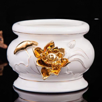 Bát Hương Gốm Sứ Trắng Kim Nổi Cao Cấp Nhập Khẩu Đài Loan - Sang Trọng, Bền Đẹp