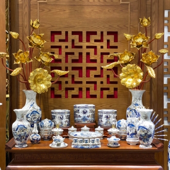 Bộ Đồ Thờ Lộc Phát Rồng Vàng Kim Men Lam