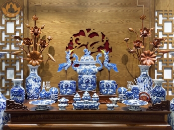 Bộ Đồ Thờ Ngũ Long Nổi Men Lam – Quyền Uy Hộ Mệnh, Tâm Linh Vững Bền