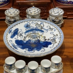 Bộ Đồ Thờ Lộc Phát Sen  Men Lam Vàng Kim