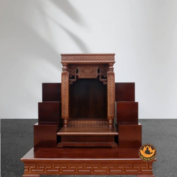 Ban Thờ Thần Tài Thổ Địa Mái Bằng Hoa Sen Trụ Đồng Tiền