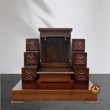 Ban Thờ Thần Tài Thổ Địa Mái Bằng Đương Đại Gỗ Xoan
