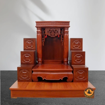 Ban Thờ Thần Tài Thổ Địa Mái Bằng Gỗ Gõ Hiện Đại - Combo Đẹp Mắt - KT 89x89x85cm