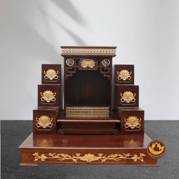 Ban Thờ Thần Tài Thổ Địa Mái Bằng Hoa Sen, KT 89x114x71cm