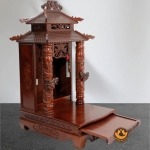 Bàn Thờ Ông Thần Tài Thổ Địa Cổ Tự Song Long 8 Mái, Gỗ Lát Sapelli Màu Cánh Gián