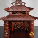 Bàn Thờ Ông Thần Tài Thổ Địa Cổ Tự Song Long 8 Mái, Gỗ Lát Sapelli Màu Cánh Gián