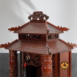 Bàn Thờ Ông Thần Tài Thổ Địa Cổ Tự Song Long 8 Mái, Gỗ Lát Sapelli Màu Cánh Gián