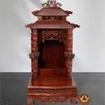 Bàn Thờ Ông Thần Tài Thổ Địa Cổ Tự Song Long 8 Mái, Gỗ Lát Sapelli Màu Cánh Gián