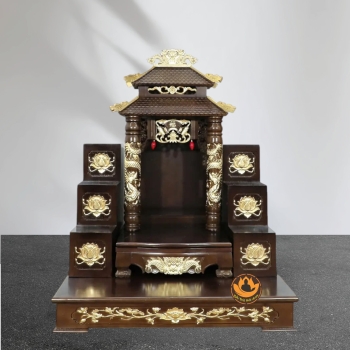 Ban Thờ Thần Tài Thổ Địa Song Long Cổ Tự Gỗ Xoan Dát Vàng