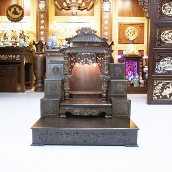 Ban Thờ Thần Tài Thổ Địa Mái Vẩy Gỗ Xoan Màu Óc Chó