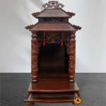 Bàn Thờ Ông Thần Tài Thổ Địa Cổ Tự Song Long 8 Mái , Gỗ Xoan Màu Óc Chó